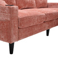 United We Win Sofa For Three, Solid Wood Frame, Chenille Fabric, Side Pocket, With Two Cup Holders, Footstool With Storagestorage Sofa Living Room Sofa Cozy Sectional Sofa Pink Chenille 3 Seat