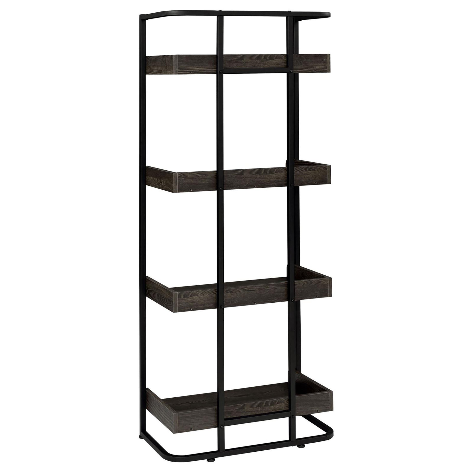 Dark Oak And Sandy Black 4 Shelf Open Back Bookcase 4 Black Standard Horizontal Office Open Back Wood Industrial Wood