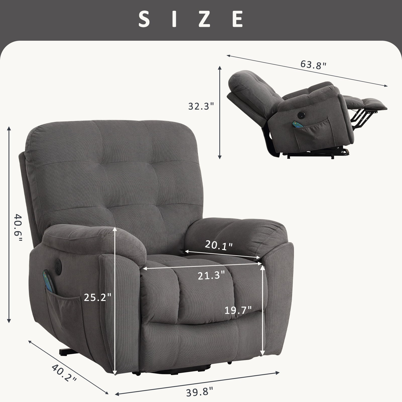 Power Lift Chair With Vibration Massage And Heating Functionrecliner Chair With Usb Charge Port And 2 Hidden Cup Holders Grey A B C Grey Power Push Button Wood Soft Heavy Duty Cotton Wood