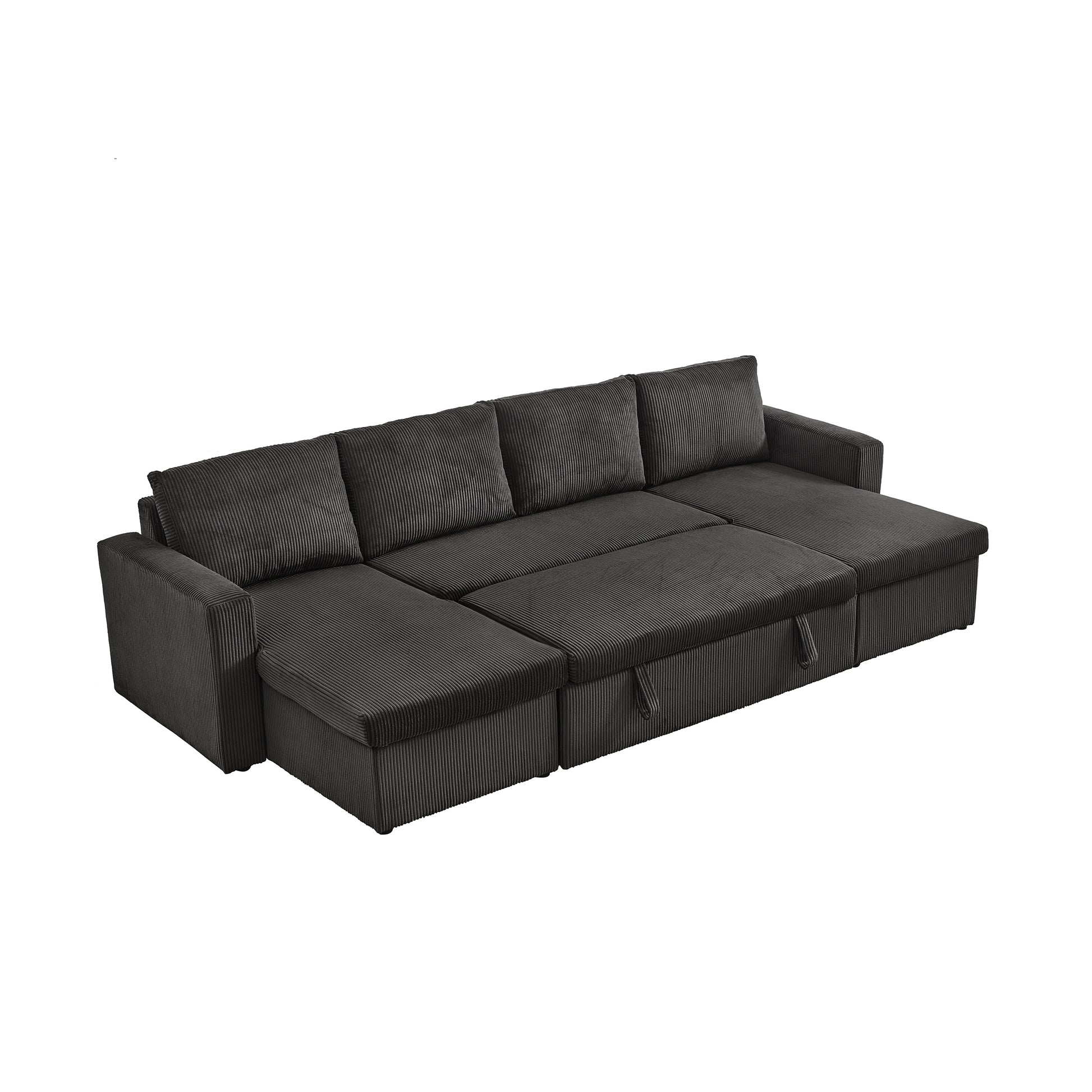 114"Convertible Pull Out Sofa Bed With Storage Chaise Sofa Bed Corduroy Velvet Upholstery Dark Grey Dark Grey Corduroy