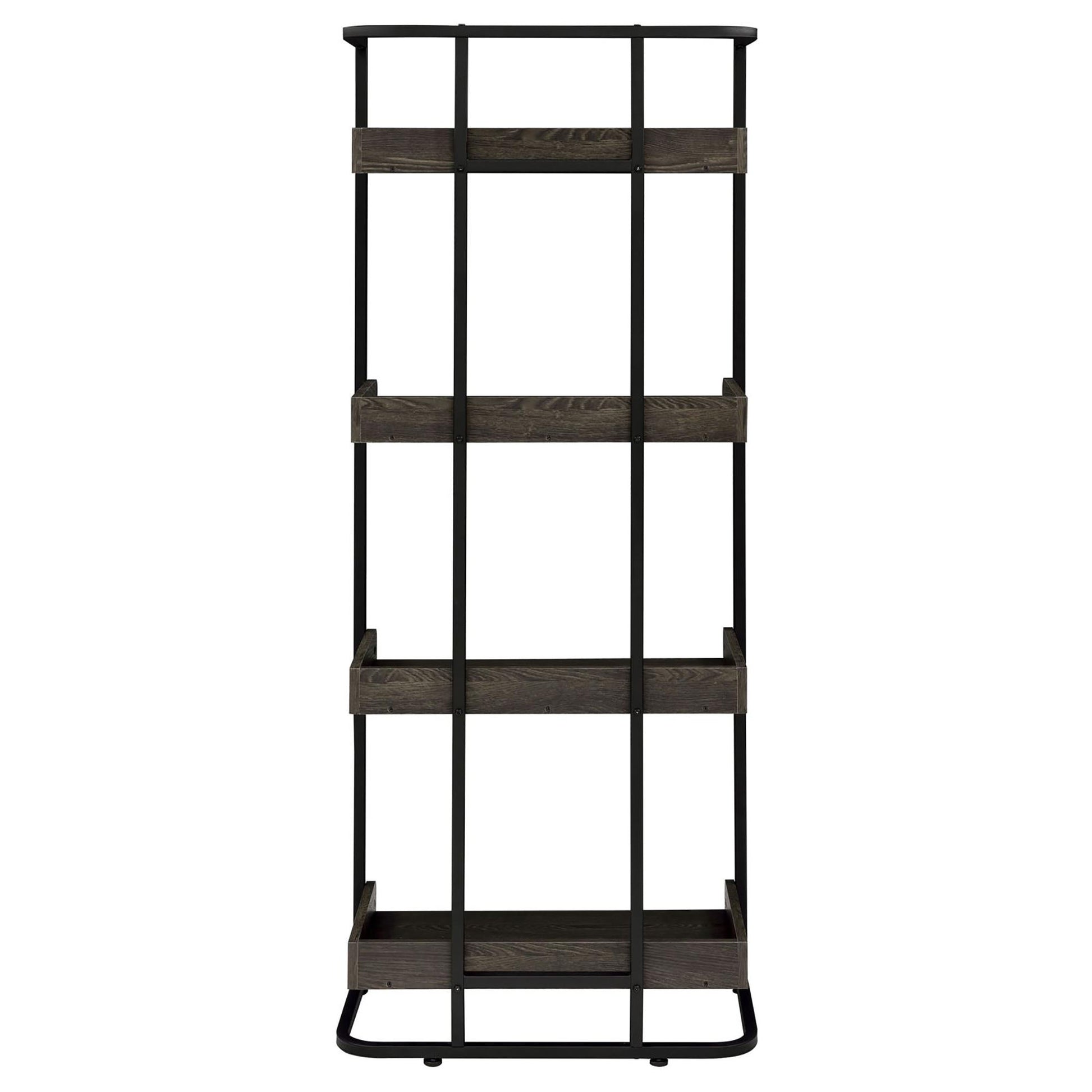 Dark Oak And Sandy Black 4 Shelf Open Back Bookcase 4 Black Standard Horizontal Office Open Back Wood Industrial Wood