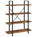 Antique Nutmeg And Black 4 Tier Open Back Bookcase 4 Brown Etagere Horizontal Office Open Back Wood Farmhouse,Rustic Wood