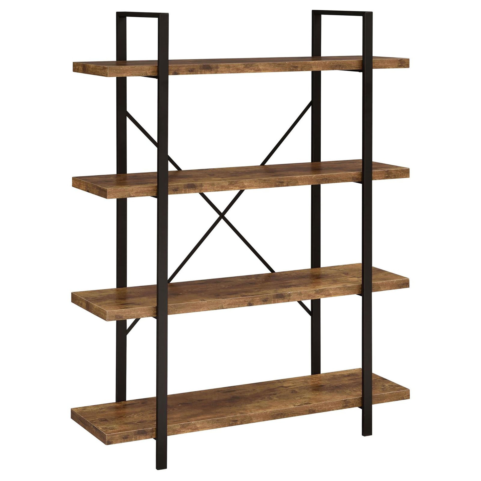 Antique Nutmeg And Black 4 Tier Open Back Bookcase 4 Brown Etagere Horizontal Office Open Back Wood Farmhouse,Rustic Wood