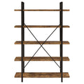 Antique Nutmeg 5 Tier Open Back Bookcase 5 Brown Standard Horizontal Office Open Back Wood Farmhouse,Rustic Wood