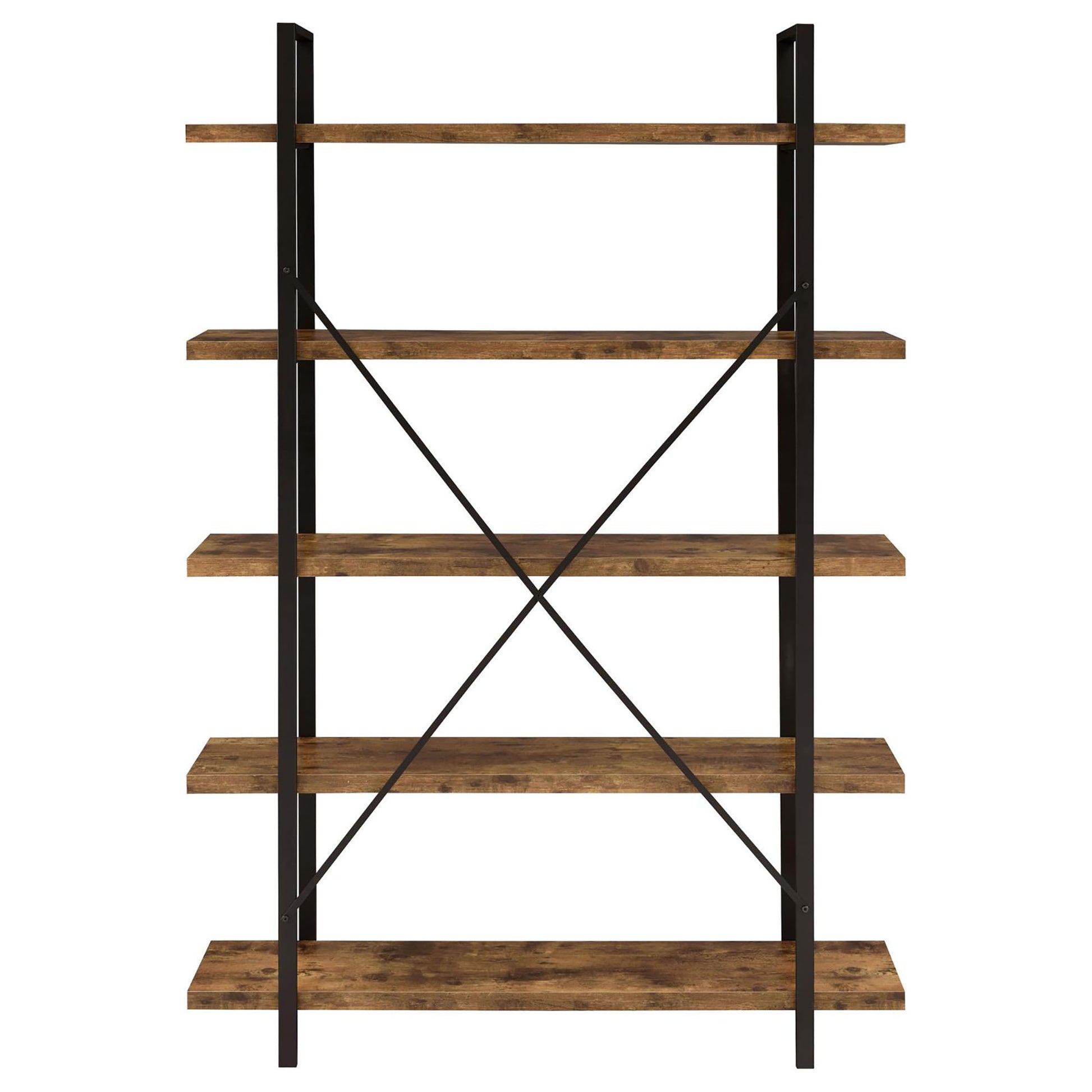 Antique Nutmeg 5 Tier Open Back Bookcase 5 Brown Standard Horizontal Office Open Back Wood Farmhouse,Rustic Wood