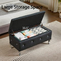 Upholstered Storage Ottoman Bench For Bedroom End Of Bed Faux Leather Rectangular Storage Benches Footrest With Crystal Buttons For Living Room Entryway Black Cushioned White Bedroom Black Pine Wood Black Vanity Stools Faux Leather Solid American