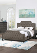 Modern Style Brown Polyfiber American Traditional 1Pcs Eastern King Size Bed Only Button Tufted Headboard Footboard Bedroom Furniture Box Spring Not Required King Brown Wood Bedroom American Design,Contemporary,Modern Bed Frame Fabric