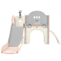 Kids Slide Playset Structure 7 In 1, Freestanding Space Set With Slide, Arch Tunnel, Ring Toss And Basketball Hoop, Toy Storage Organizer For Toddlers, Kids Climbers Playground Pink Grey Hdpe