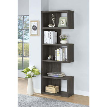 Weathered Grey 5 Shelf Bookcase 5 Grey Gray Standard Horizontal Office Open Back Wood Transitional Wood