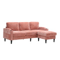 United We Win Sofa For Three, Solid Wood Frame, Chenille Fabric, Side Pocket, With Two Cup Holders, Footstool With Storagestorage Sofa Living Room Sofa Cozy Sectional Sofa Pink Chenille 3 Seat