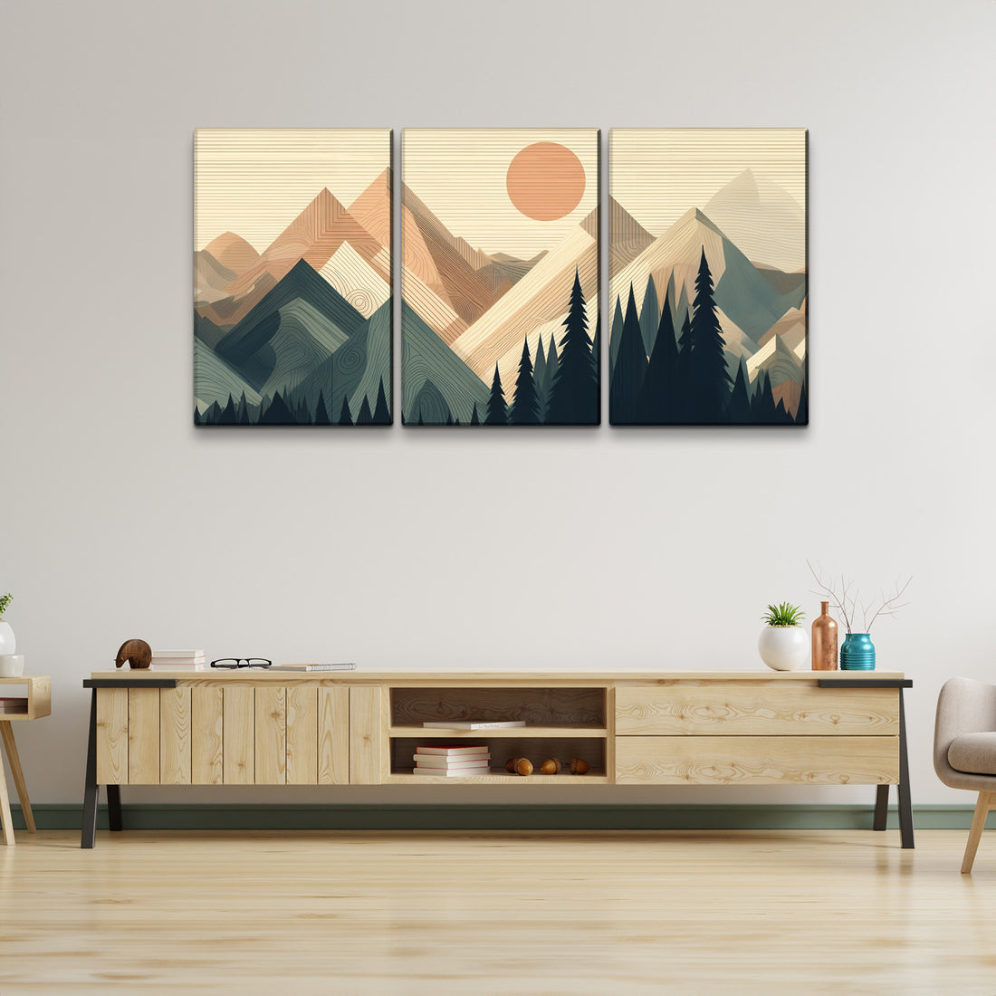 3 Panels Framed Abstract Wood Grain Boho Style Mountain & Forest Canvas Wall Art Decor,3 Pieces Mordern Canvas Decoration Painting For Office,Dining Room,Living Room, Bedroom Decor Ready To Hang Rectangle Framed Multicolor Oversized 41In Canvas Nature