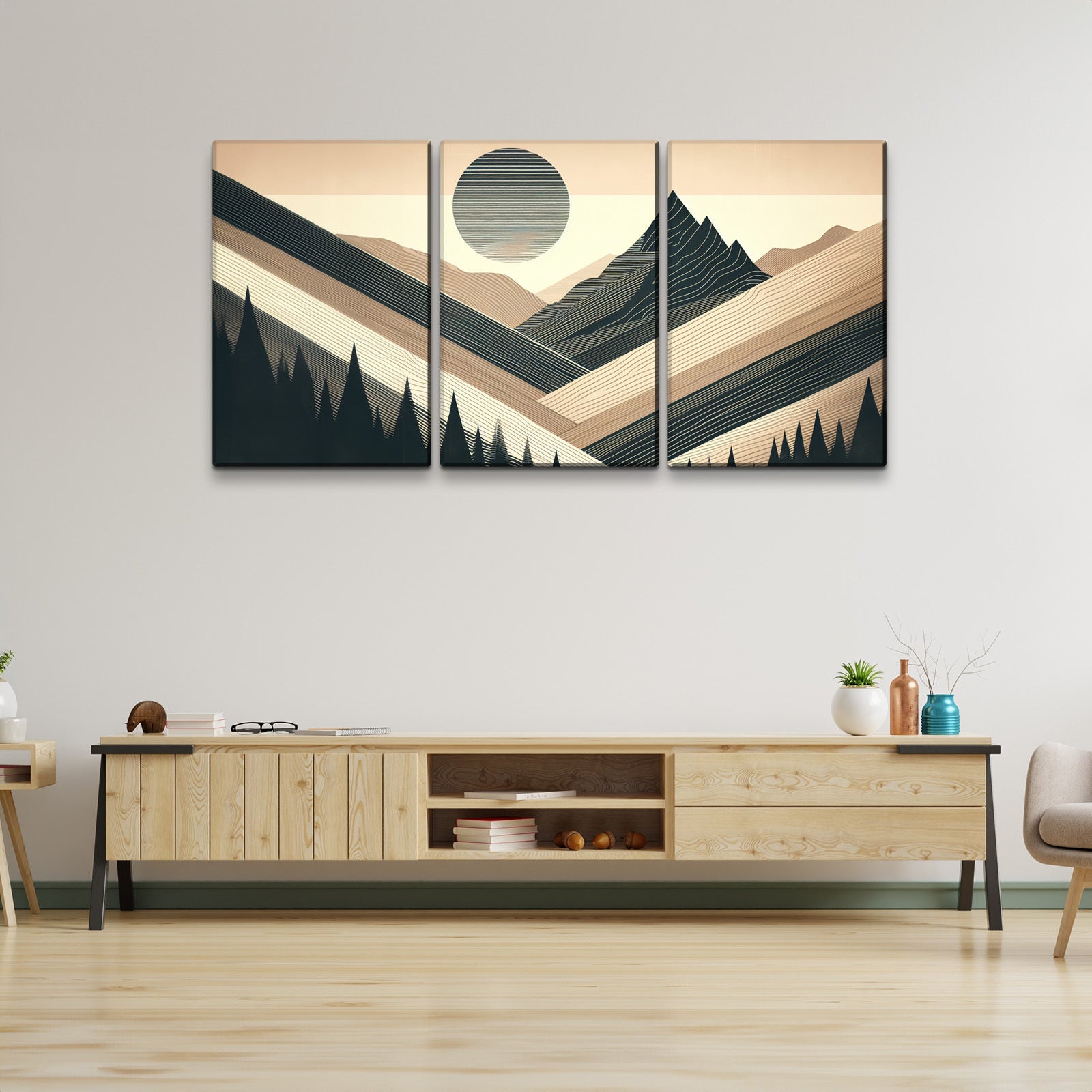 3 Panels Framed Abstract Wood Grain Boho Style Mountain & Forest Canvas Wall Art Decor,3 Pieces Mordern Canvas Decoration Painting For Office,Dining Room,Living Room, Bedroom Decor Ready To Hang Rectangle Framed Multicolor Oversized 41In Canvas Nature