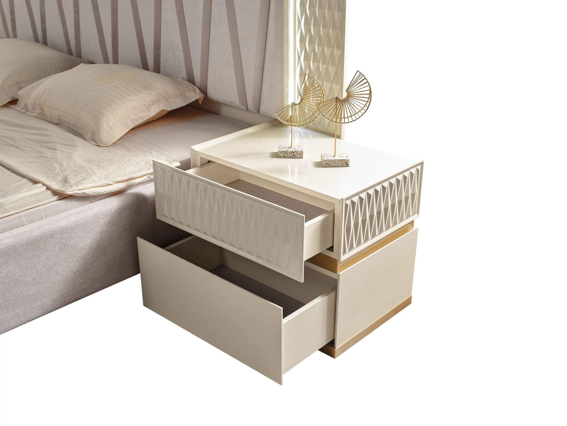 Delfano Modern Style 2 Drawer Night Stand Made With Wood In Beige Beige 2 Drawers Bedroom Bedside Cabinet Contemporary,Modern Drawers Solid Wood Mdf Wood