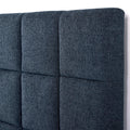 King Size Navy Blue Denim Squares Upholstered Platform Bed Box Spring Required King Blue Wood Bedroom Contemporary,Modern,Transitional Panel Polyester Fabric