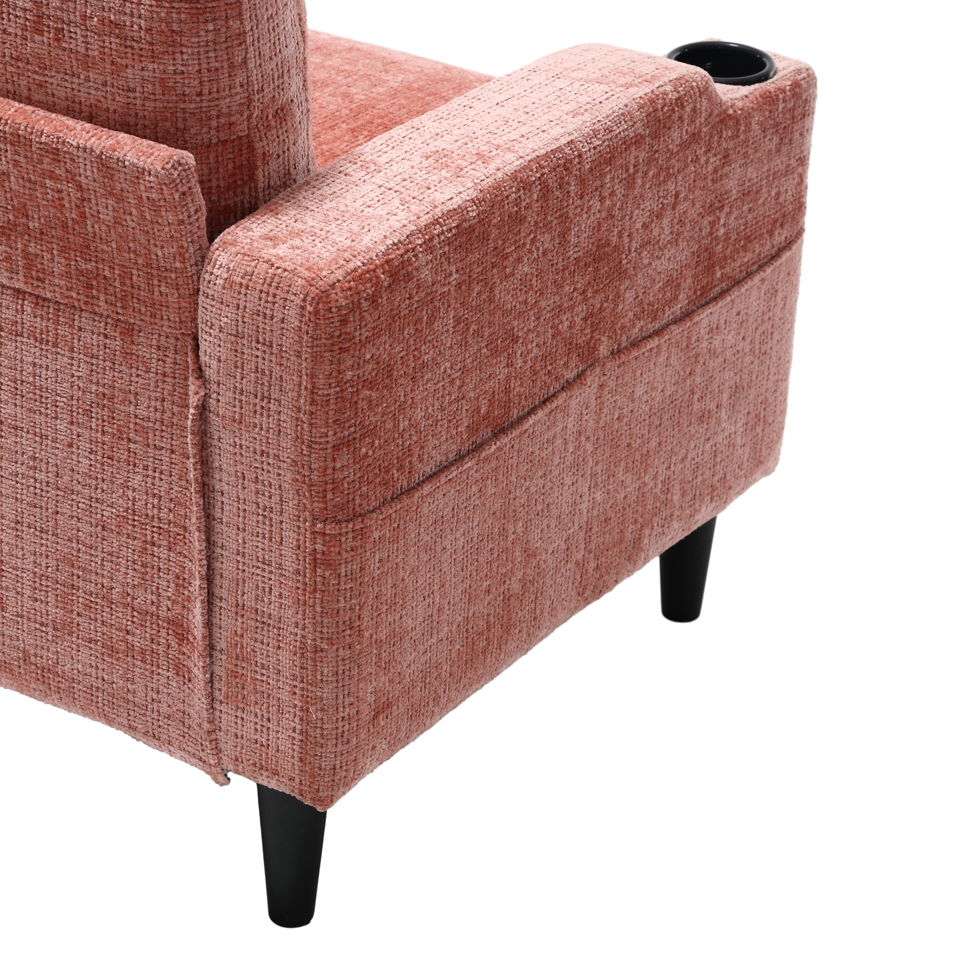 United We Win Sofa For Three, Solid Wood Frame, Chenille Fabric, Side Pocket, With Two Cup Holders, Footstool With Storagestorage Sofa Living Room Sofa Cozy Sectional Sofa Pink Chenille 3 Seat