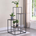 Rustic Brown And Black 4 Tier Display Shelf 4 Black Brown Primary Living Space Open Back Wood Industrial Metal