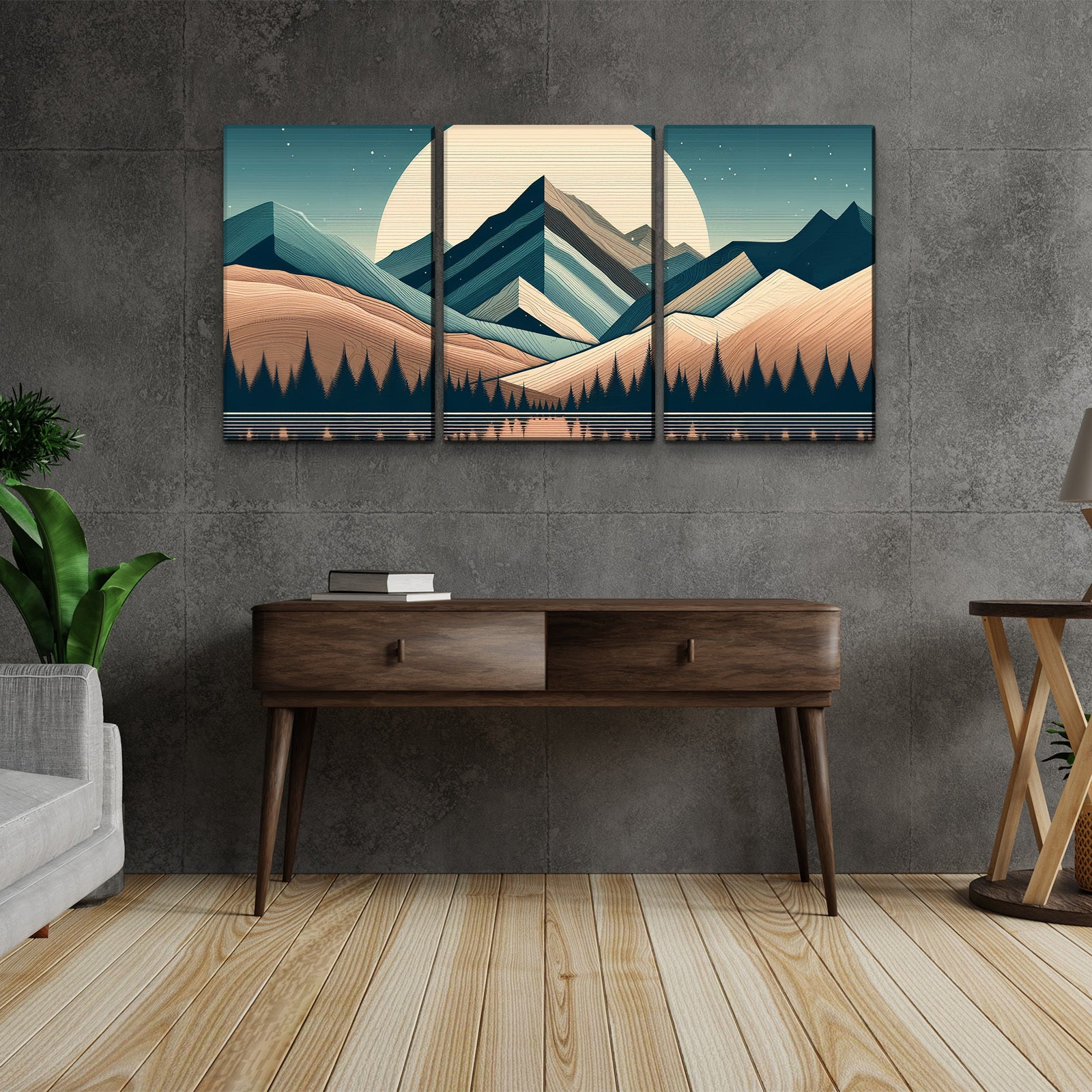 3 Panels Framed Abstract Wood Grain Boho Style Mountain & Forest Canvas Wall Art Decor,3 Pieces Mordern Canvas Decoration Painting For Office,Dining Room,Living Room, Bedroom Decor Ready To Hang Rectangle Framed Multicolor Oversized 41In Canvas Nature