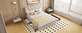 Full Size Upholstered Platform Bed With Four Drawers, Antique Curved Headboard, Linen Fabric, Beige Without Mattress Full Beige Linen