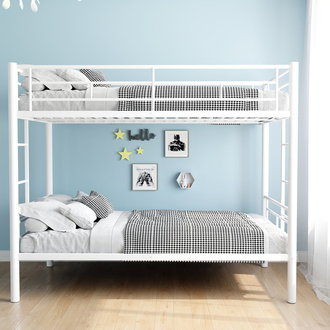 Bunk Bed Twin Over Twin Size With Ladder And High Guardrail, Able To Split, Metal Bunk Bed, Storage Space, Noise Free,White Twin White Metal Metal