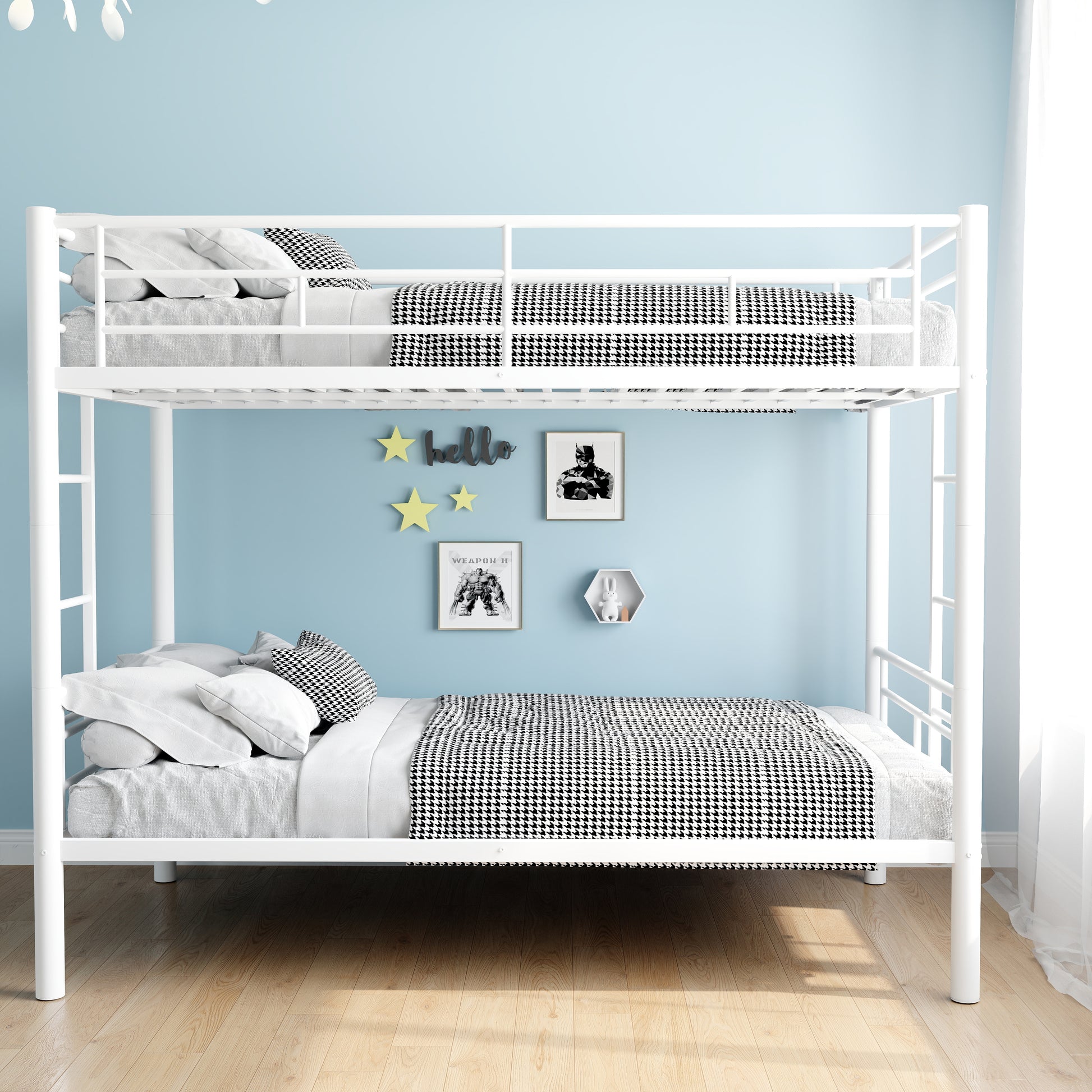 Bunk Bed Twin Over Twin Size With Ladder And High Guardrail, Able To Split, Metal Bunk Bed, Storage Space, Noise Free,White Twin White Metal Metal