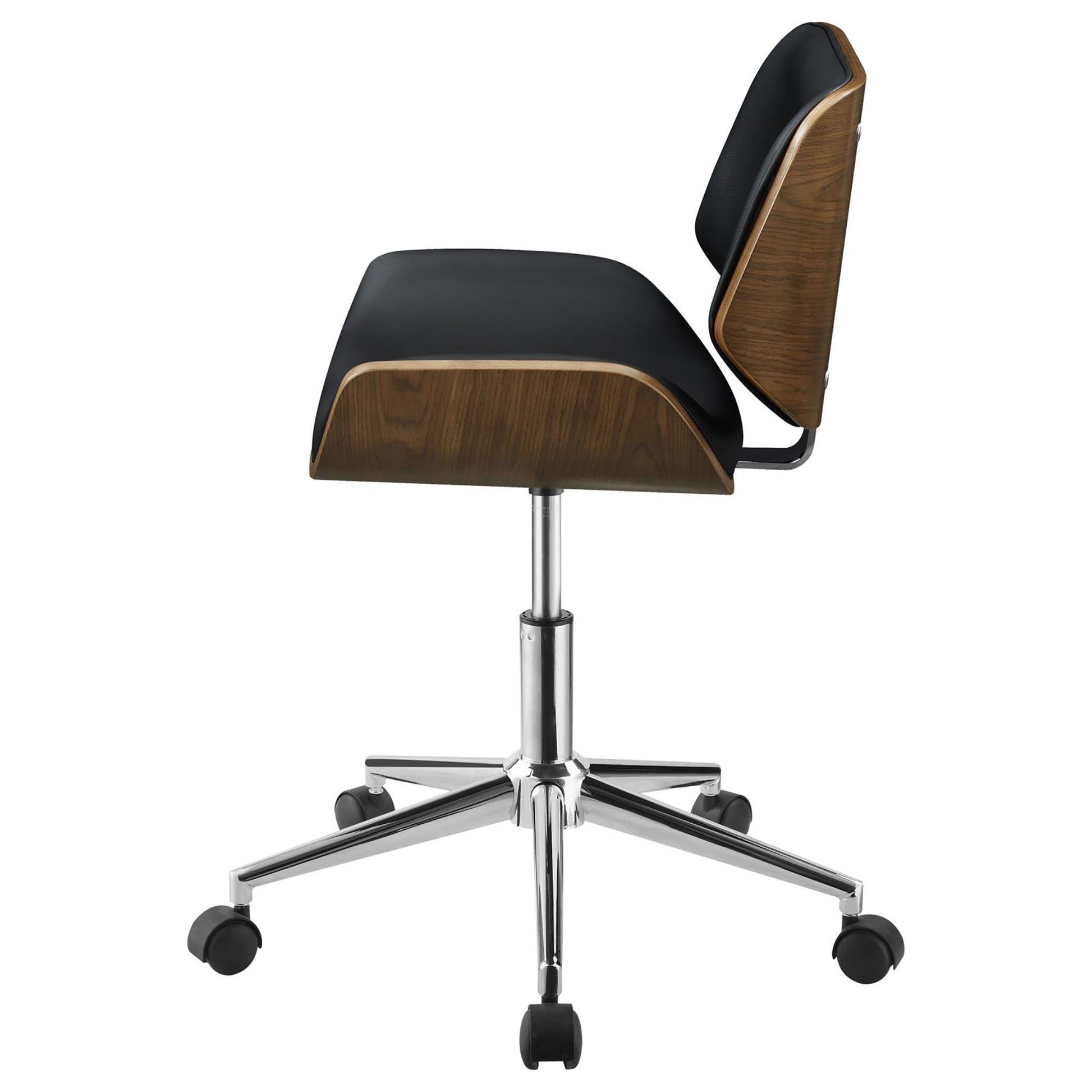 Black And Walnut Swivel Office Chair Solid Black Office Spot Clean Contemporary,Modern Office Chairs Solid Back Foam Adjustable Height Upholstered