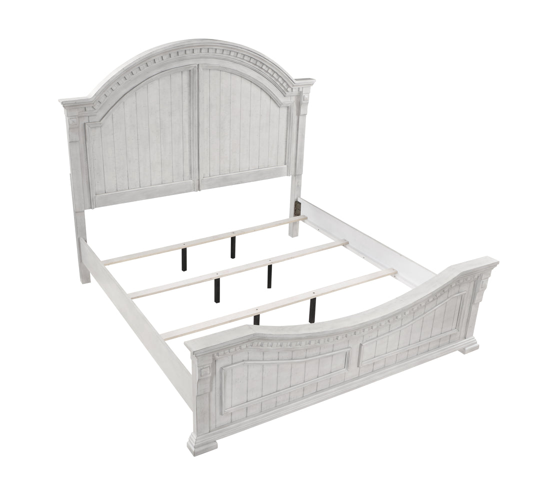 Transitional Style King Bed Made With Wood In Antique White Box Spring Required King Antique White Wood White Bedroom Transitional Slat Beds Solid Wood Mdf Wood