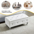 Upholstered Storage Ottoman Bench For Bedroom End Of Bed Faux Leather Rectangular Storage Benches Footrest With Crystal Buttons For Living Room Entryway White White Bedroom Black Pine Wood White Pu Vanity Stools Faux Leather Rectangular American