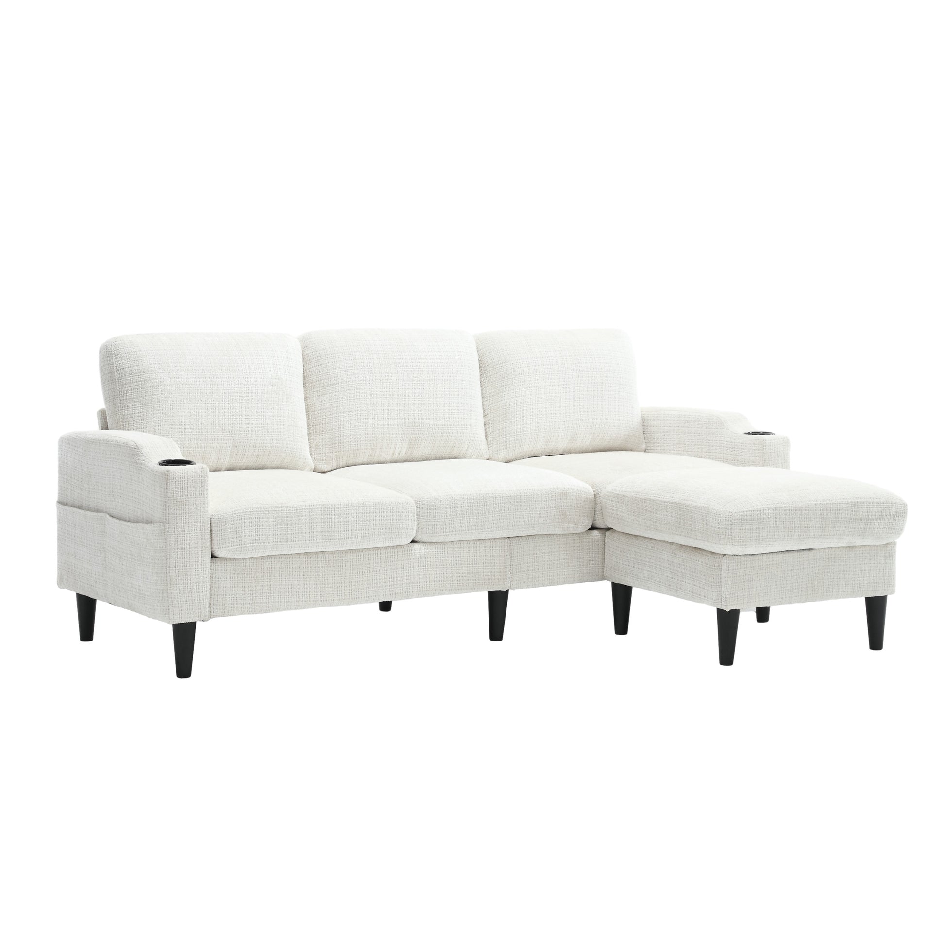 United Storage Sofa Living Room Sofa Cozy Sectional Sofa Beige Chenille 3 Seat