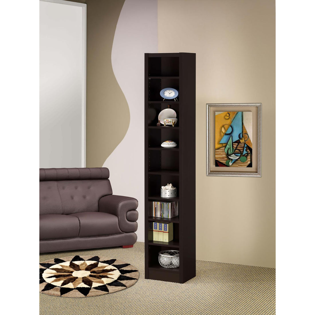 Cappuccino Rectangular Bookcase 8 Or More Brown Standard Horizontal Office Closed Back Wood Transitional Adjustable Shelves Wood