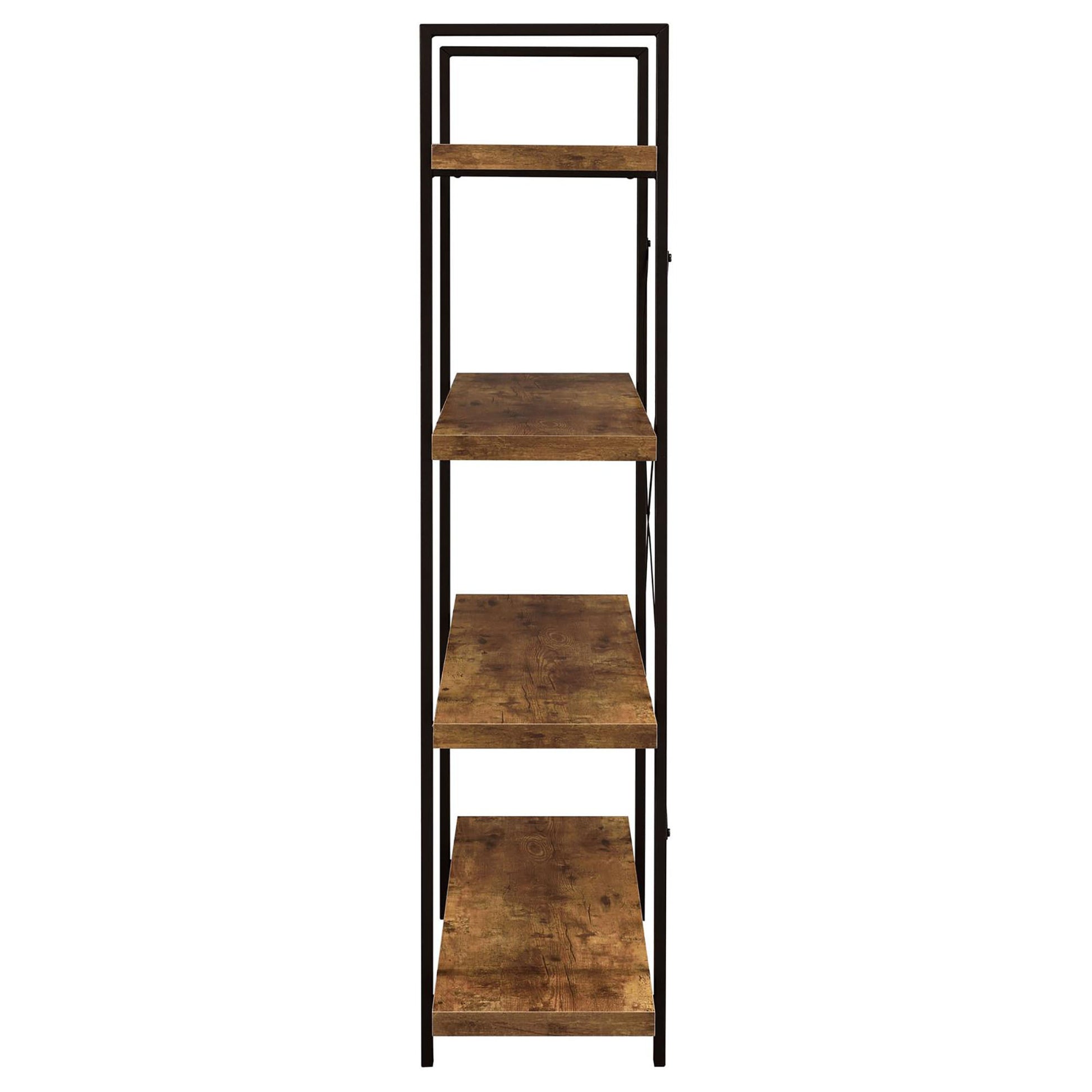 Antique Nutmeg And Black 4 Tier Open Back Bookcase 4 Brown Etagere Horizontal Office Open Back Wood Farmhouse,Rustic Wood