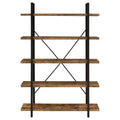 Antique Nutmeg 5 Tier Open Back Bookcase 5 Brown Standard Horizontal Office Open Back Wood Farmhouse,Rustic Wood