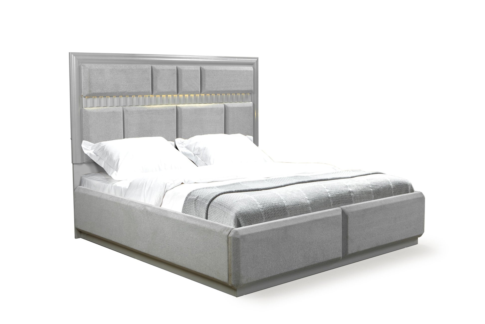 Da Vinci Modern Style Queen Bed Made With Wood In Gray Box Spring Not Required Queen Gray Wood Bedroom Contemporary,Modern Slat Beds Solid Wood Mdf Wood