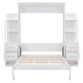 Full Size Murphy Bed Wall Bed With Shelves, Drawers And Led Lights,White White Mdf Lvl