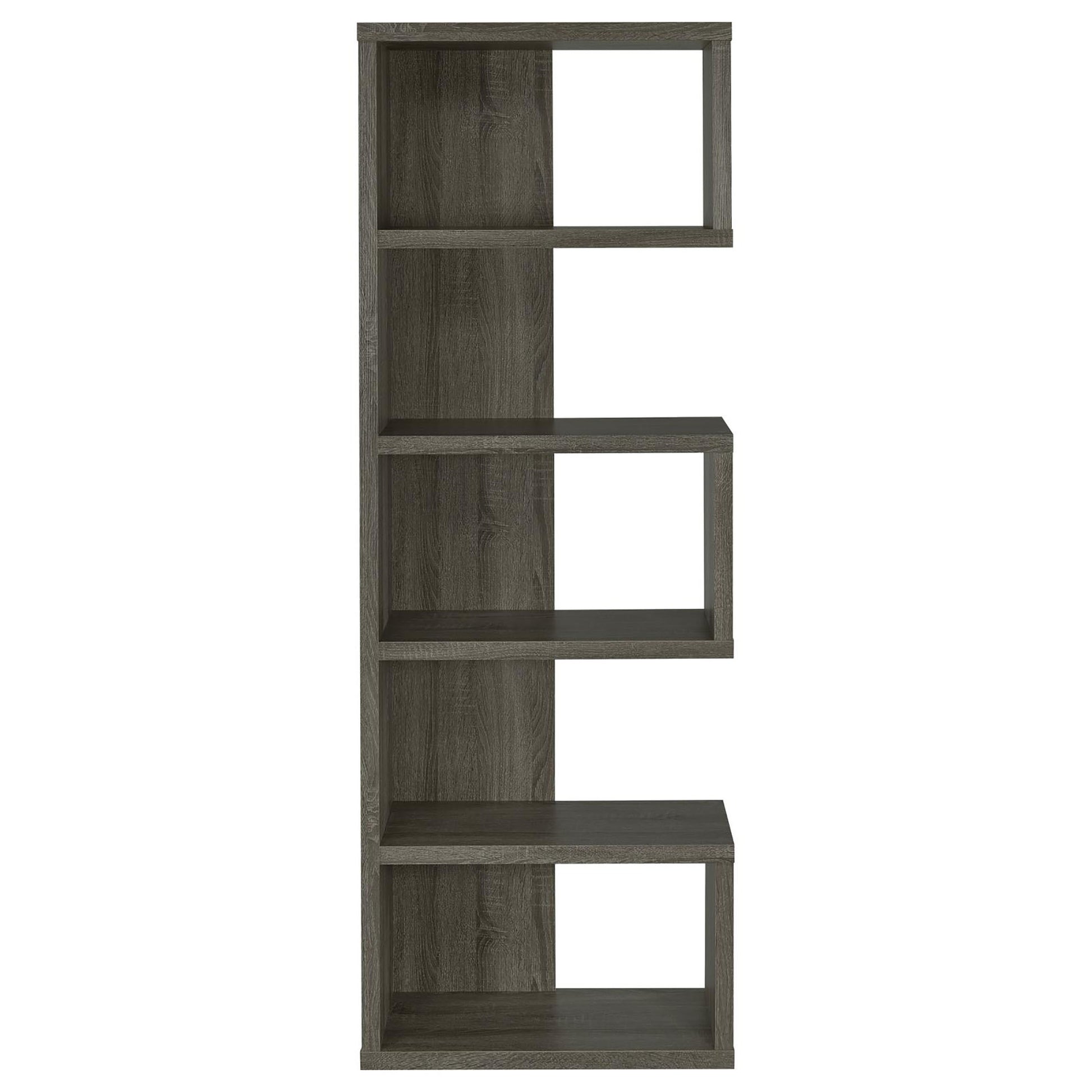 Weathered Grey 5 Shelf Bookcase 5 Grey Gray Standard Horizontal Office Open Back Wood Transitional Wood