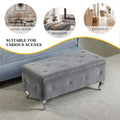 Tufted Storage Ottoman Bench For Bedroom End Of Bed Large Upholstered Storage Benches Footrest With Crystal Buttons For Living Room Entryway Grey Tufted White Bedroom Grey Pine Wood Gray Vanity Stools Velvet Solid American