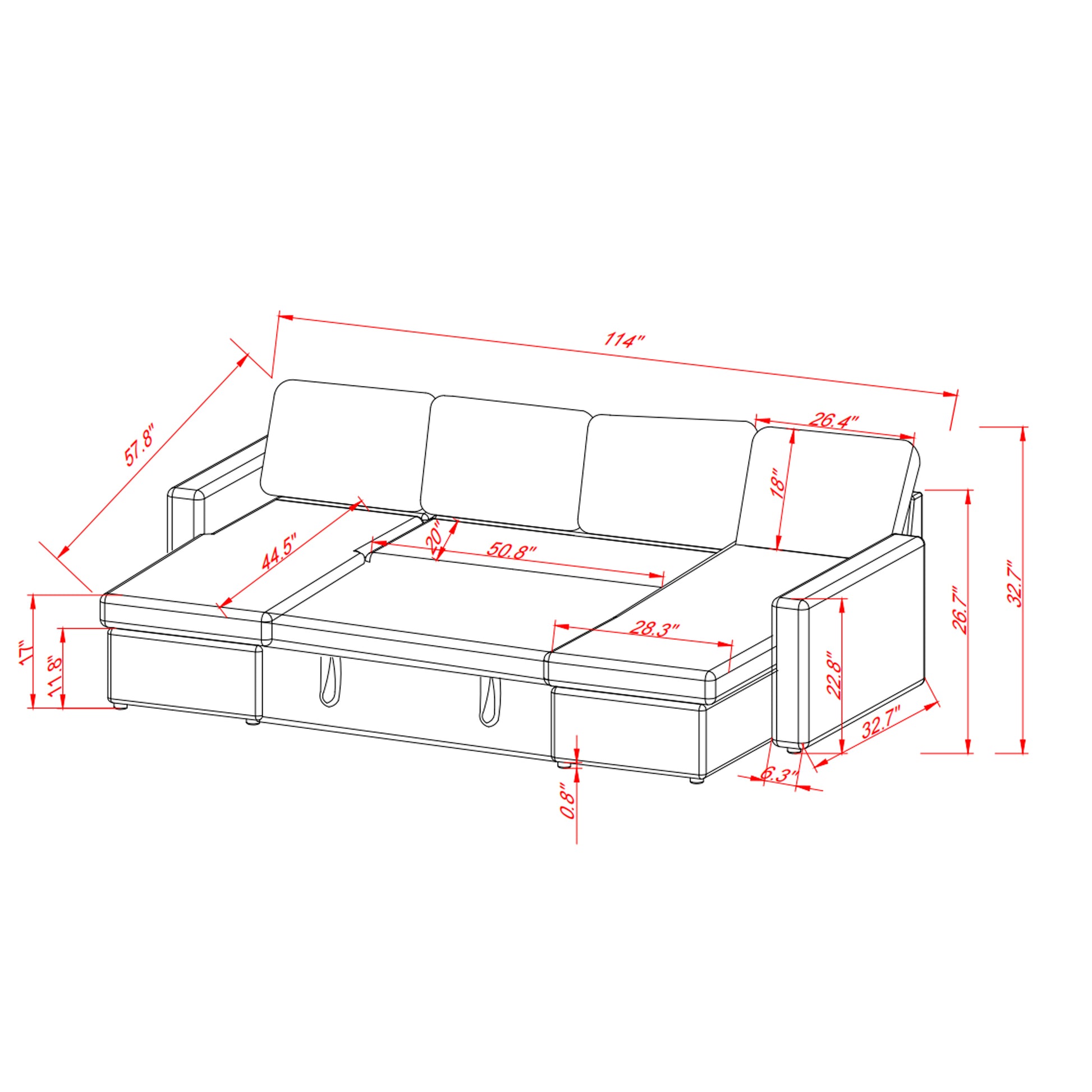 114"Convertible Pull Out Sofa Bed With Storage Chaise Sofa Bed Corduroy Velvet Upholstery Dark Grey Dark Grey Corduroy