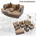 6 Piece Patio Outdoor Conversation Round Sofa Set, Pe Wicker Rattan Separate Seating Group With Coffee Table, Brown Yes Deep Seating Brown Weather Resistant Frame Water Resistant Cushion Garden & Outdoor Sofa Seating Groups Foam Rattan