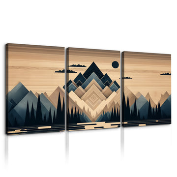 3 Panels Framed Abstract Wood Grain Boho Style Mountain & Forest Canvas Wall Art Decor,3 Pieces Mordern Canvas Decoration Painting For Office,Dining Room,Living Room, Bedroom Decor Ready To Hang Rectangle Framed Multicolor Oversized 41In Canvas Nature