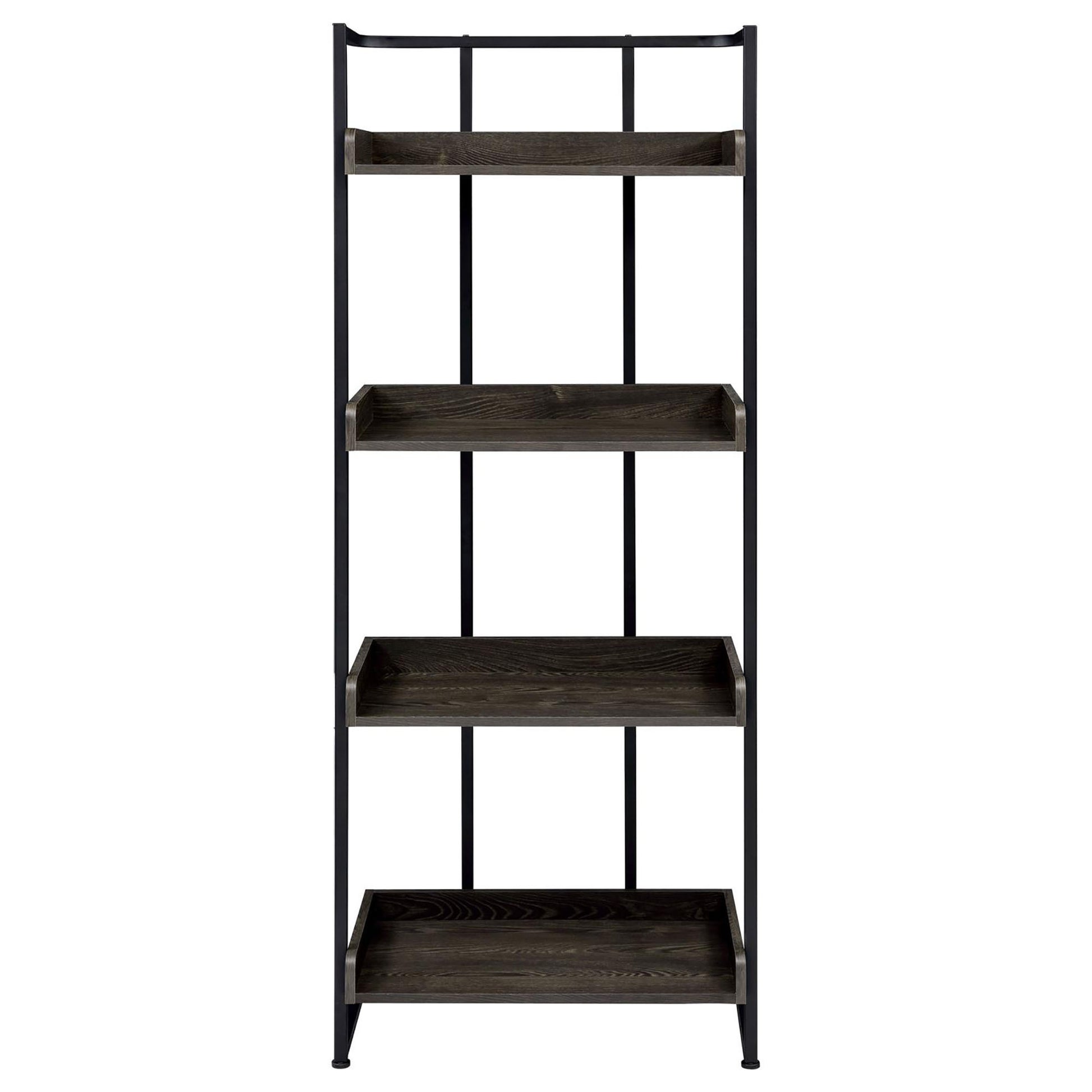 Dark Oak And Sandy Black 4 Shelf Open Back Bookcase 4 Black Standard Horizontal Office Open Back Wood Industrial Wood