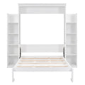 Full Size Murphy Bed Wall Bed With Shelves And Led Lights,White White Solid Wood Mdf