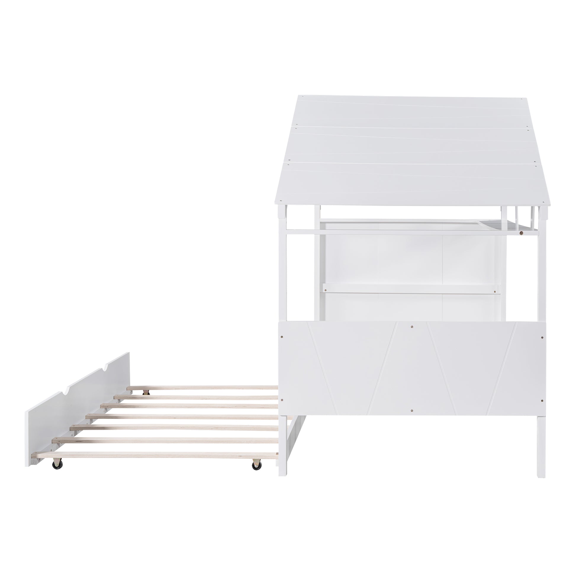 Wood Twin Size House Bed With Trundle And Storage, White Box Spring Not Required Twin White Wood Bedroom Bed Frame Solid Wood Mdf