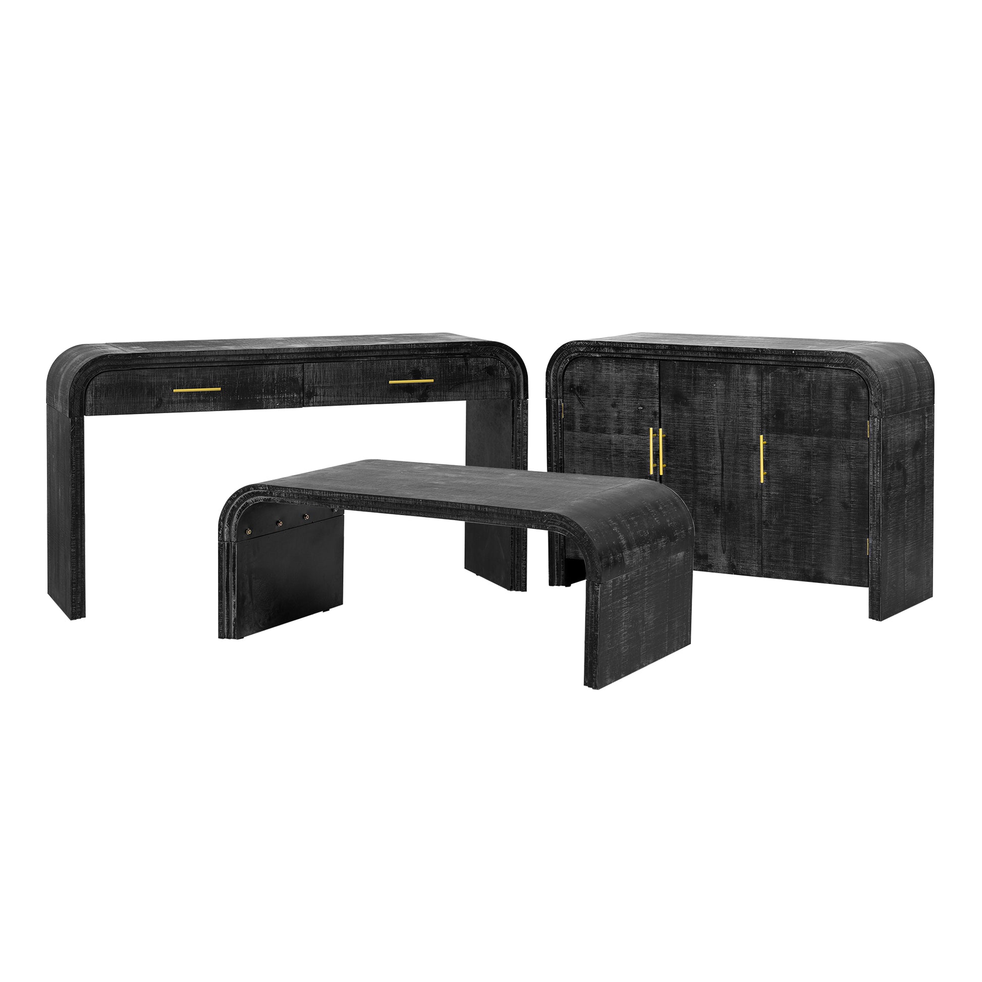 Unique Retro Three Piece Set Containing Sideboard, Console Table And Coffee Table, Suitable For Dining Room, Living Room And Entrance Antique Black Antique Black Mdf