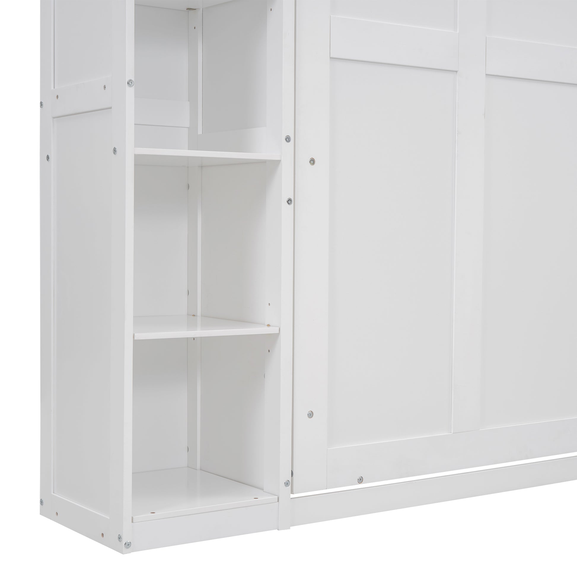 Full Size Murphy Bed Wall Bed With Shelves And Led Lights,White White Solid Wood Mdf