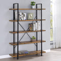 Antique Nutmeg 5 Tier Open Back Bookcase 5 Brown Standard Horizontal Office Open Back Wood Farmhouse,Rustic Wood