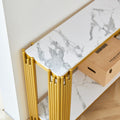 2 Tier Faux Marbling Console Table, Living Room Sofa Table, Modern Narrow Entryway Table, Hallway Entrance Table, Adjustable Feet, For Entrance, Hallway,Gold Gold Primary Living Space Rectangular Open Storage Coffee & End Tables Mdf Metal