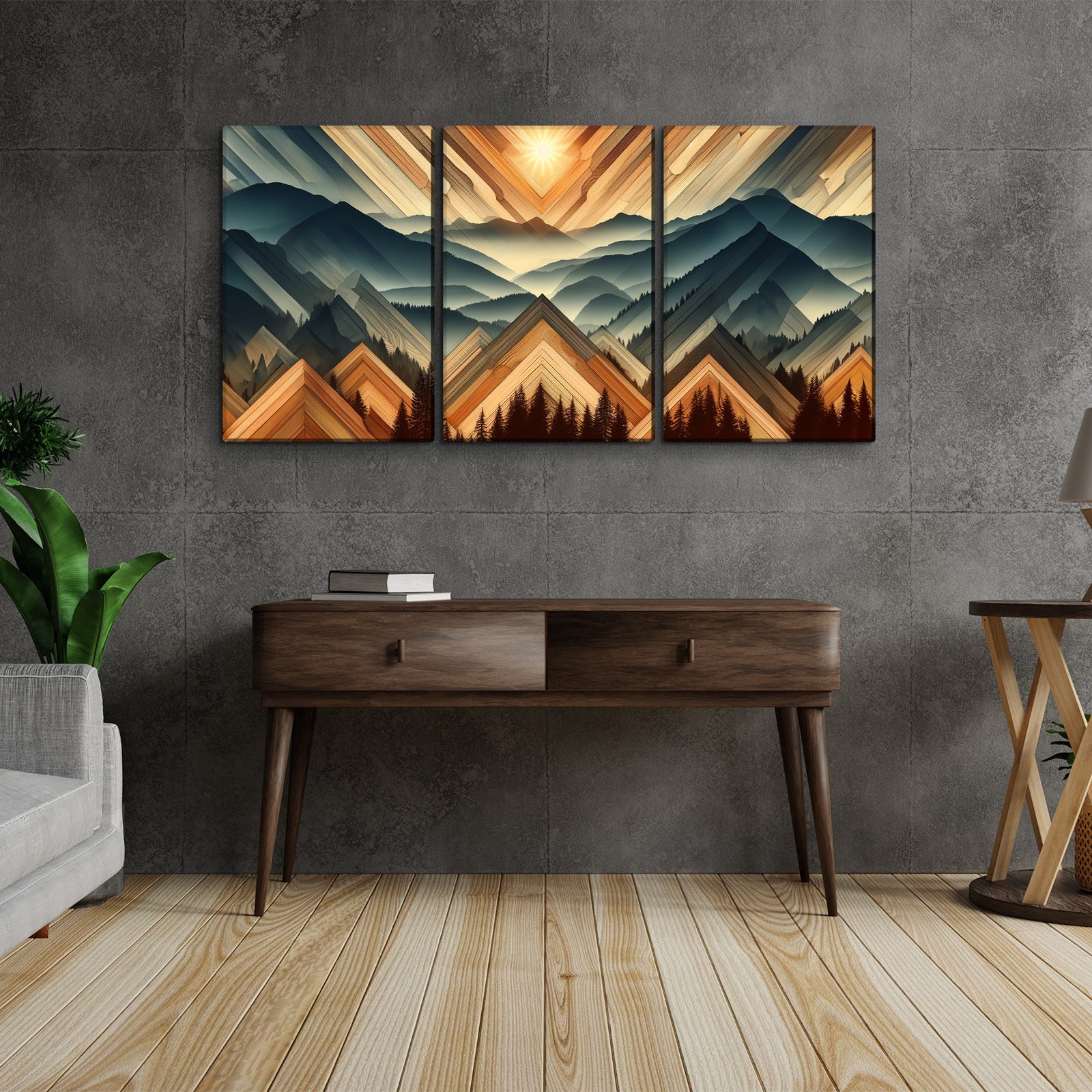 3 Panels Framed Abstract Wood Grain Boho Style Mountain & Forest Canvas Wall Art Decor,3 Pieces Mordern Canvas Decoration Painting For Office,Dining Room,Living Room, Bedroom Decor Ready To Hang Rectangle Framed Multicolor Oversized 41In Canvas Nature