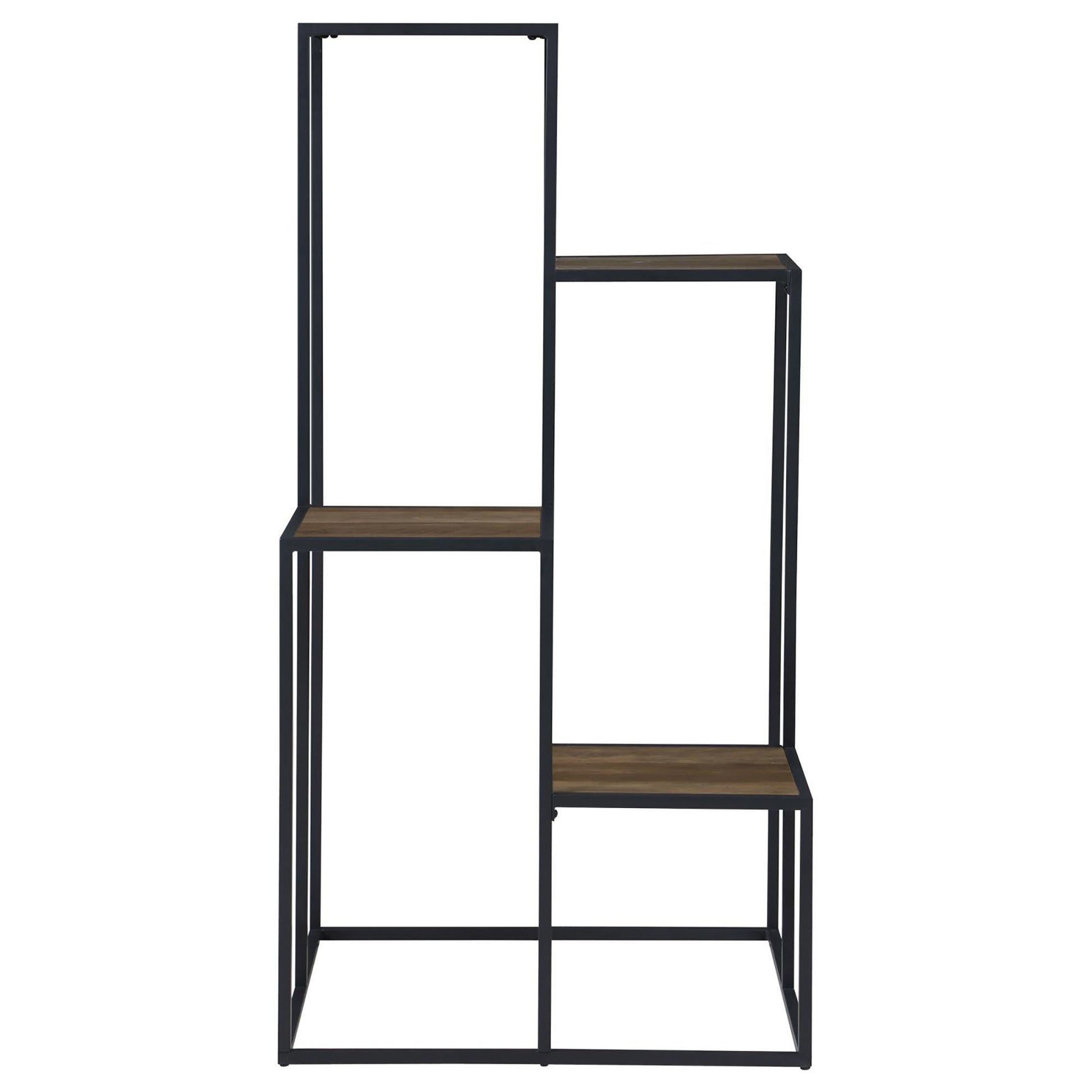 Rustic Brown And Black 4 Tier Display Shelf 4 Black Brown Primary Living Space Open Back Wood Industrial Metal