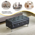 Upholstered Storage Ottoman Bench For Bedroom End Of Bed Faux Leather Rectangular Storage Benches Footrest With Crystal Buttons For Living Room Entryway Black Cushioned White Bedroom Black Pine Wood Black Vanity Stools Faux Leather Solid American