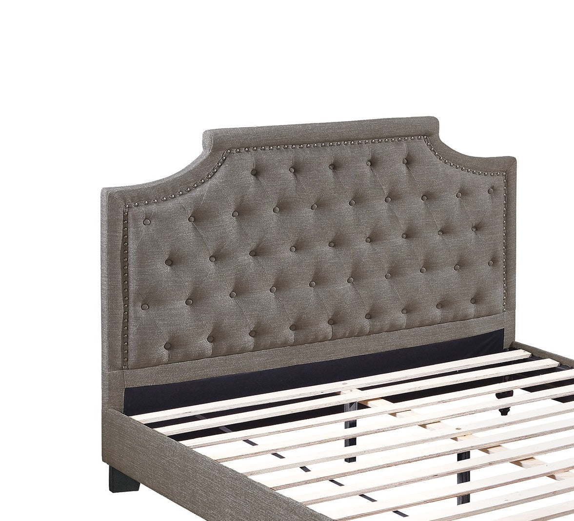 Modern Style Brown Polyfiber American Traditional 1Pcs Eastern King Size Bed Only Button Tufted Headboard Footboard Bedroom Furniture Box Spring Not Required King Brown Wood Bedroom American Design,Contemporary,Modern Bed Frame Fabric