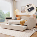 Full Size Upholstered Daybed With Storage Armrests, Trundle And Latest Integrated Bluetooth Audio System, Teddy Fleece, Beige Beige Fleece